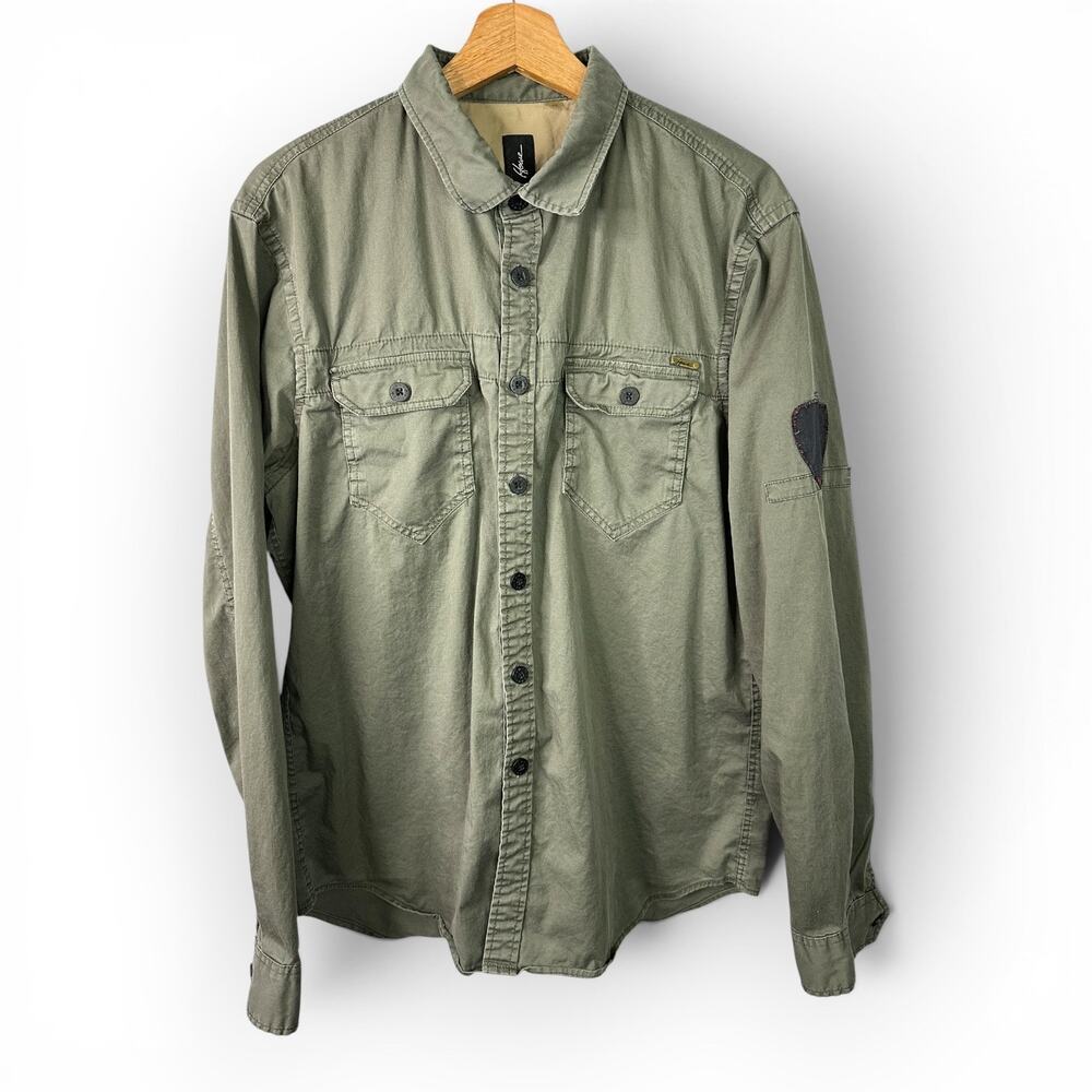 Howe Creative Workforce Olive Green Utility Button-Down Shirt Mens Size Medium